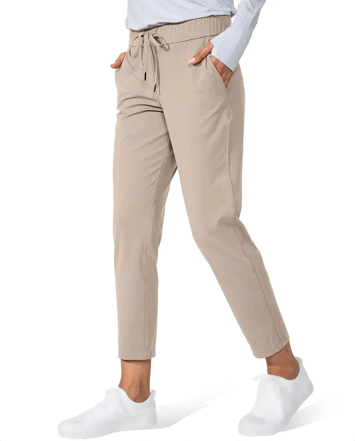 Women's Pants with Pockets Drawstring High Waisted Stretch Ankle Sweatpants for Golf, Athletic, Lounge, Travel, Work