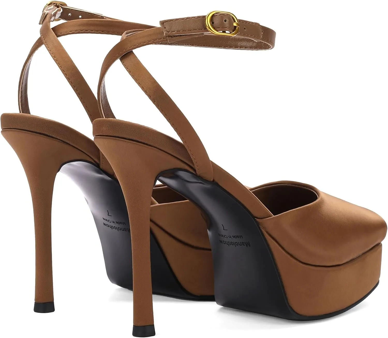 Women's Peep Toe Slingback Sandals Platform Pumps High Stiletto Heels Ankle Buckle Strap 4.7" Spike Heels Evening Comfy Party Shoes