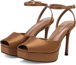 Women's Peep Toe Slingback Sandals Platform Pumps High Stiletto Heels Ankle Buckle Strap 4.7" Spike Heels Evening Comfy Party Shoes