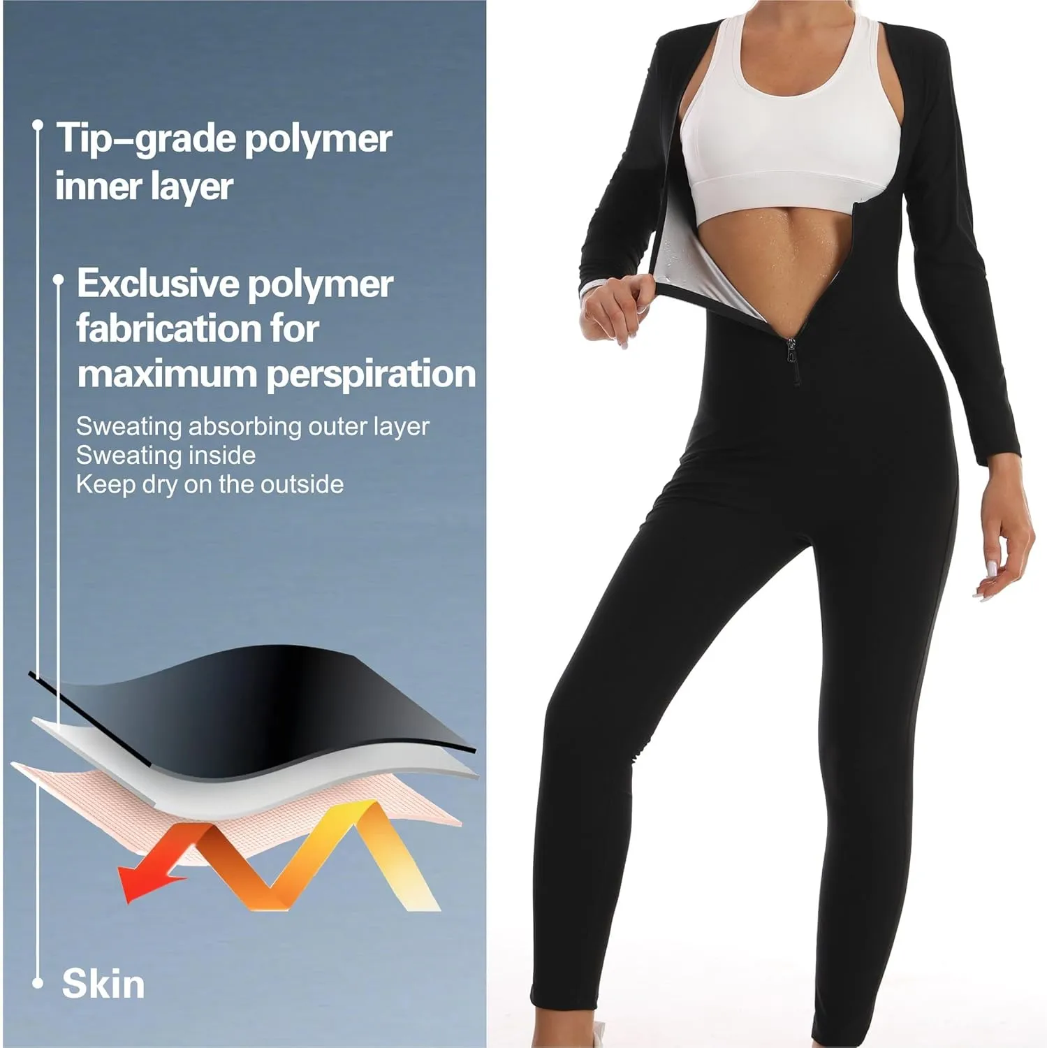 Women's Sauna Suit Workout Sets Long Sleeve Jumpsuit, Full Body Corset Sweatsuit Sweat-Enhancing Waist Trainer