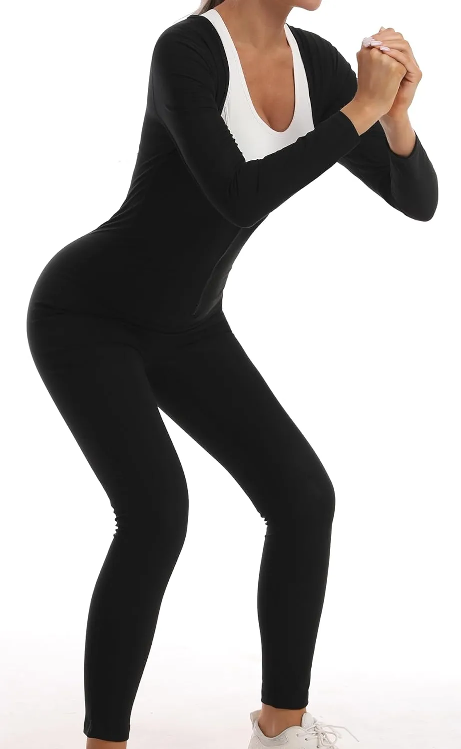 Women's Sauna Suit Workout Sets Long Sleeve Jumpsuit, Full Body Corset Sweatsuit Sweat-Enhancing Waist Trainer