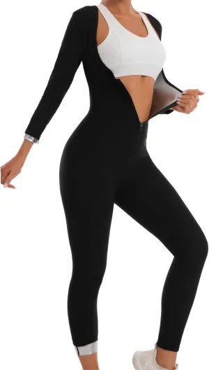 Women's Sauna Suit Workout Sets Long Sleeve Jumpsuit, Full Body Corset Sweatsuit Sweat-Enhancing Waist Trainer