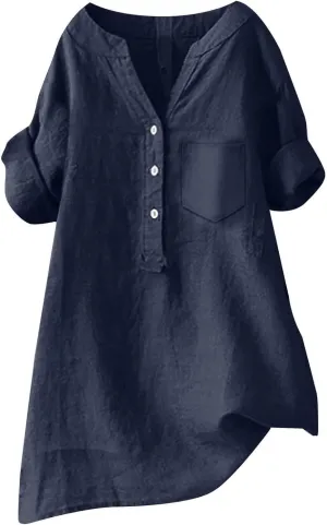 Womens Short Sleeve Cotton Linen Shirt Casual Crewneck Comfy T Shirt Bohemian Boho Loose Fit Summer Tee Tops