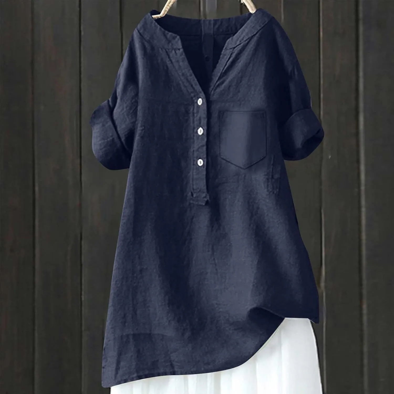 Womens Short Sleeve Cotton Linen Shirt Casual Crewneck Comfy T Shirt Bohemian Boho Loose Fit Summer Tee Tops