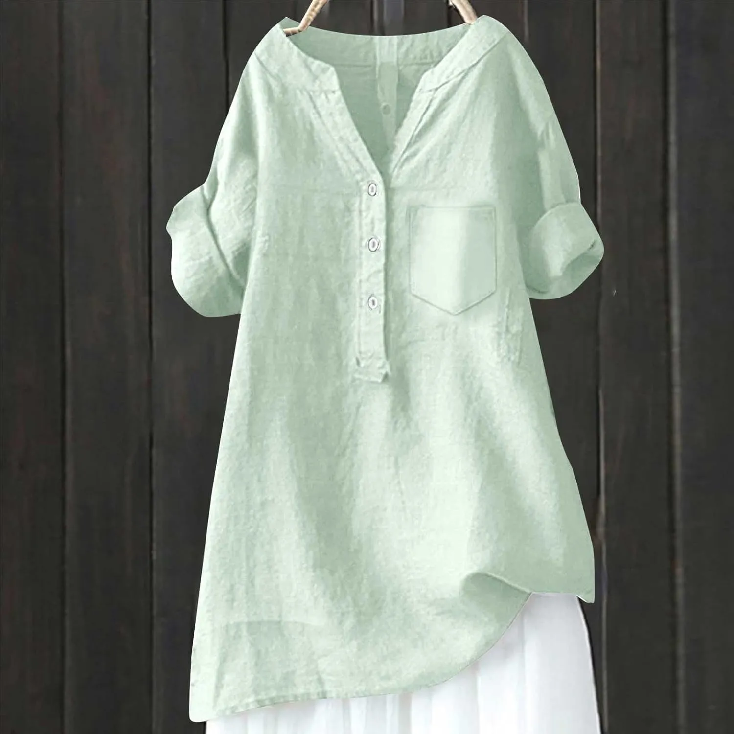Womens Short Sleeve Cotton Linen Shirt Casual Crewneck Comfy T Shirt Bohemian Boho Loose Fit Summer Tee Tops