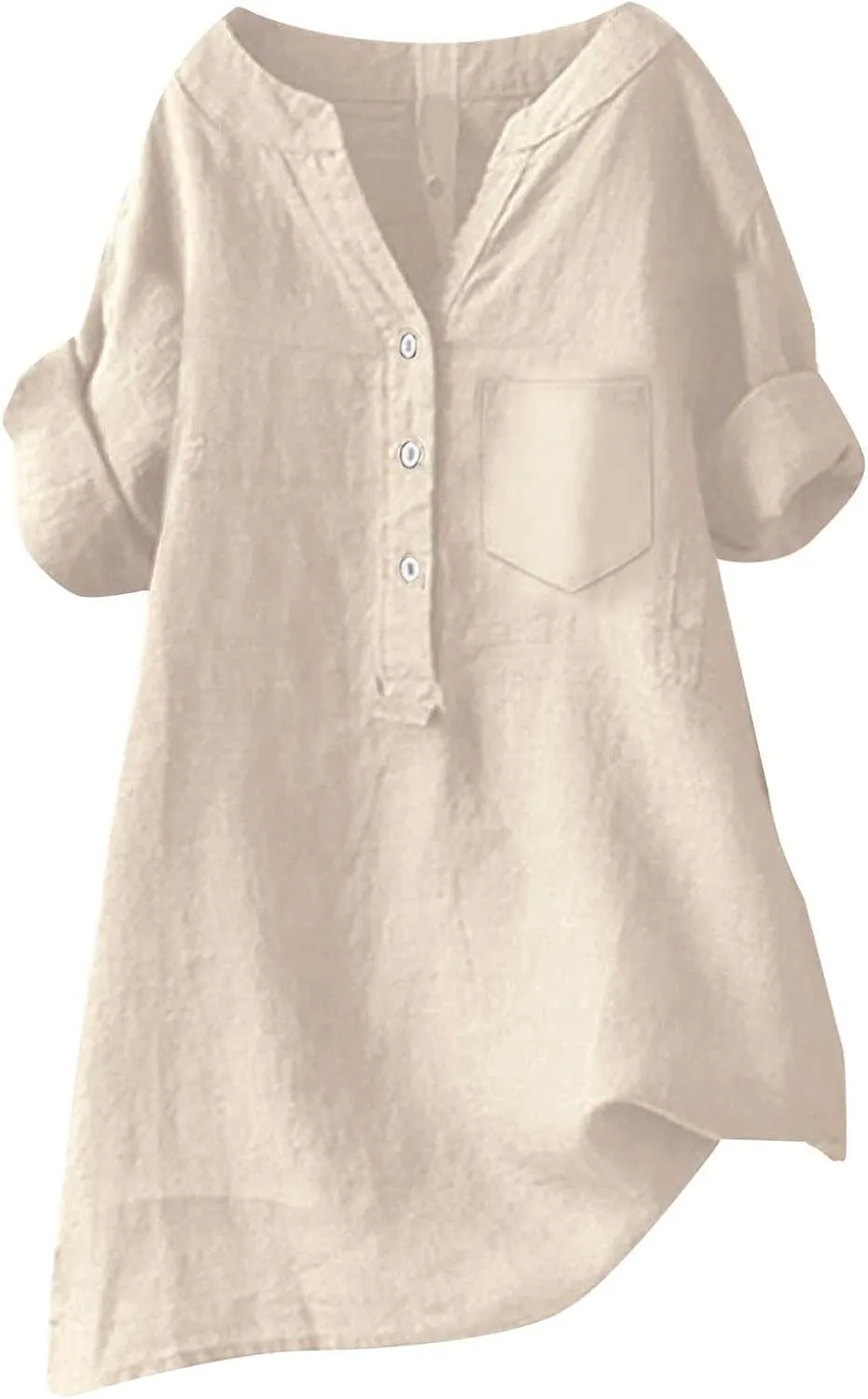 Womens Short Sleeve Cotton Linen Shirt Casual Crewneck Comfy T Shirt Bohemian Boho Loose Fit Summer Tee Tops