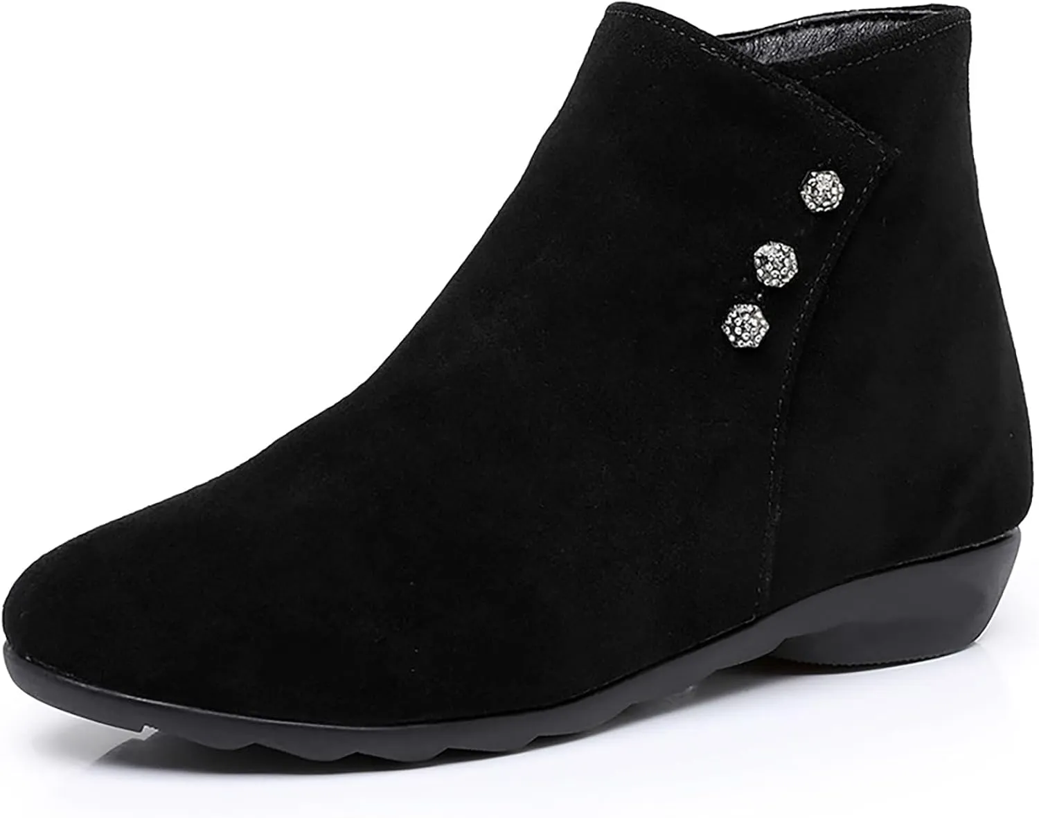 Women'S Suede Flat Ankle Boots Fashion Round Toe Side Zipper Soft Bottom Non-Slip Booties For Office Work Low Heel Boots