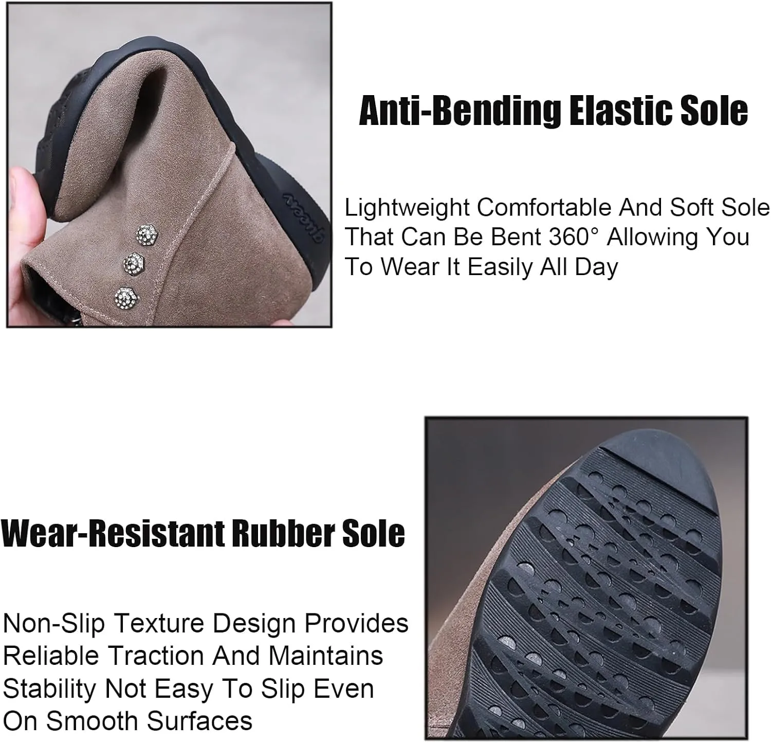 Women'S Suede Flat Ankle Boots Fashion Round Toe Side Zipper Soft Bottom Non-Slip Booties For Office Work Low Heel Boots