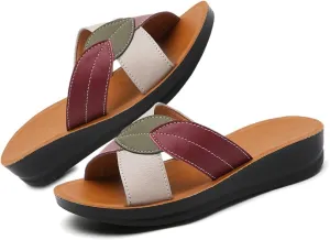 Women's Summer Fashion Platform Sandals - Slip on Outdoor Slides Slippers Shoes - Casual Wedge Sandals for Women