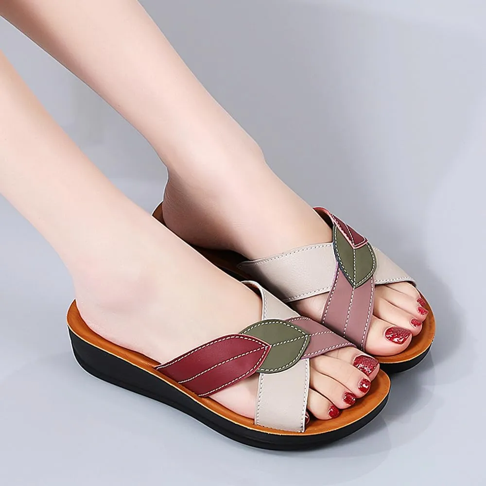 Women's Summer Fashion Platform Sandals - Slip on Outdoor Slides Slippers Shoes - Casual Wedge Sandals for Women