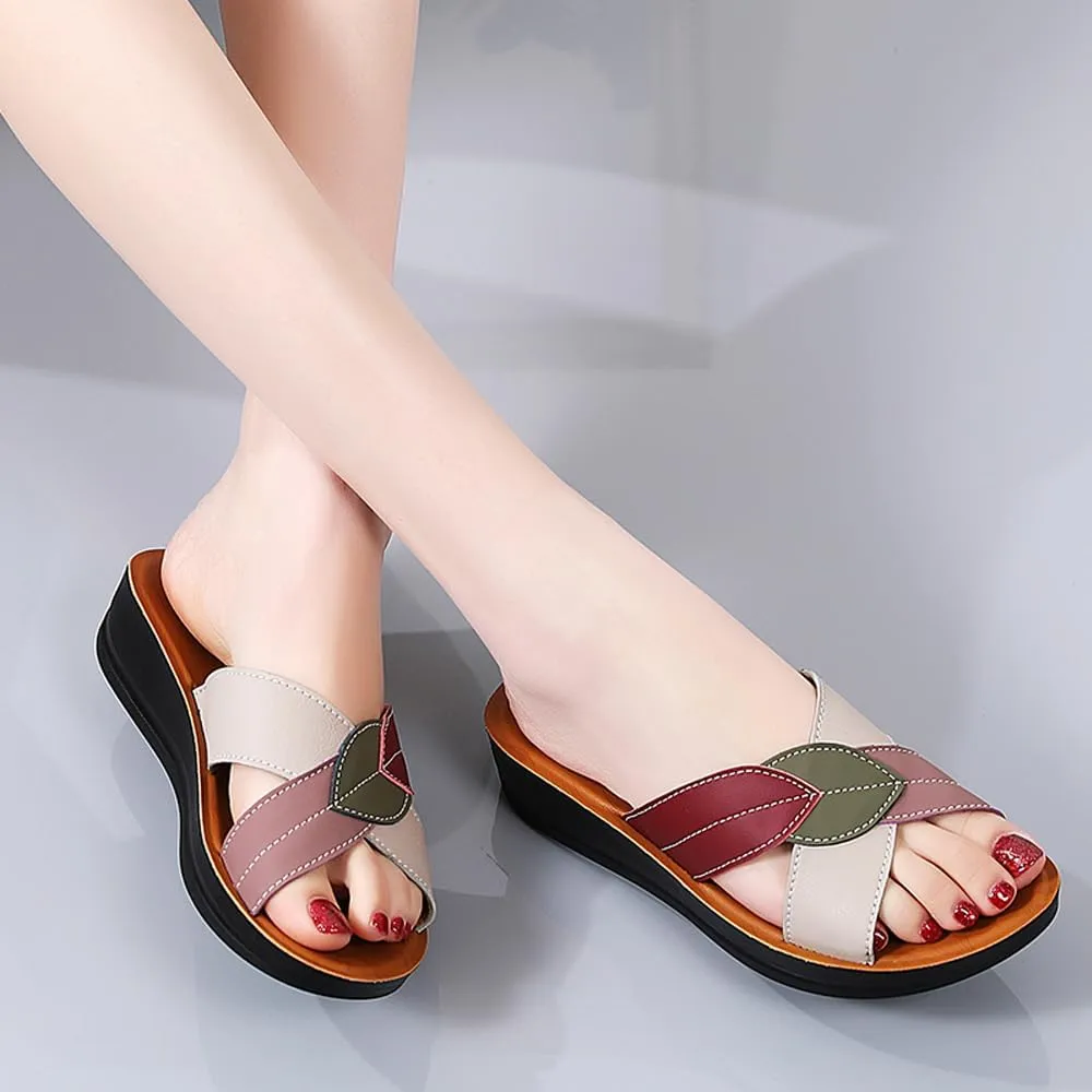 Women's Summer Fashion Platform Sandals - Slip on Outdoor Slides Slippers Shoes - Casual Wedge Sandals for Women