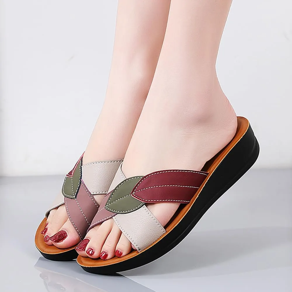 Women's Summer Fashion Platform Sandals - Slip on Outdoor Slides Slippers Shoes - Casual Wedge Sandals for Women
