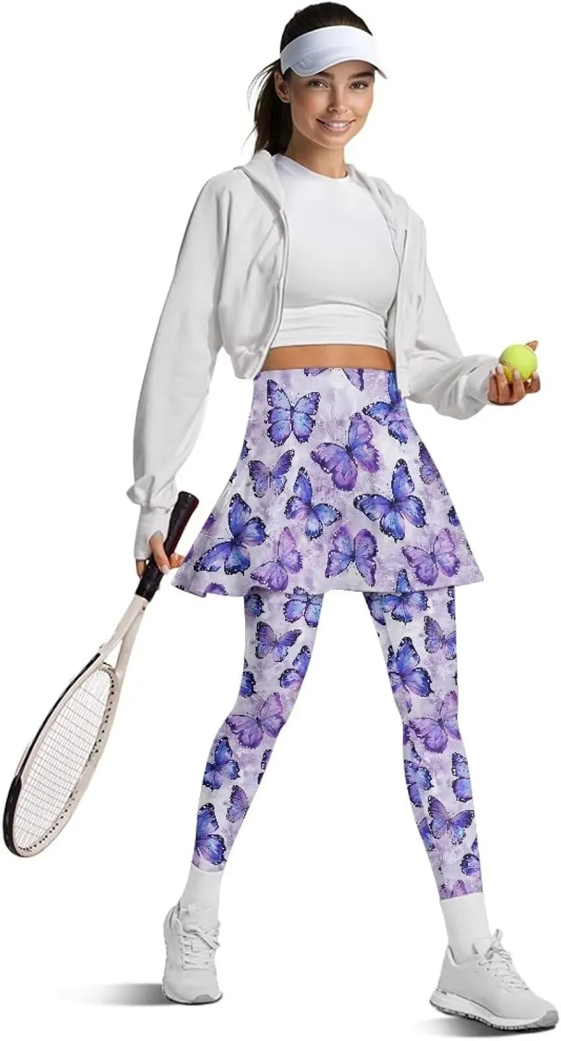Women's Tennis Leggings with Skirts and Pockets - Soft, Comfortable Athletic Skirt with Leggings