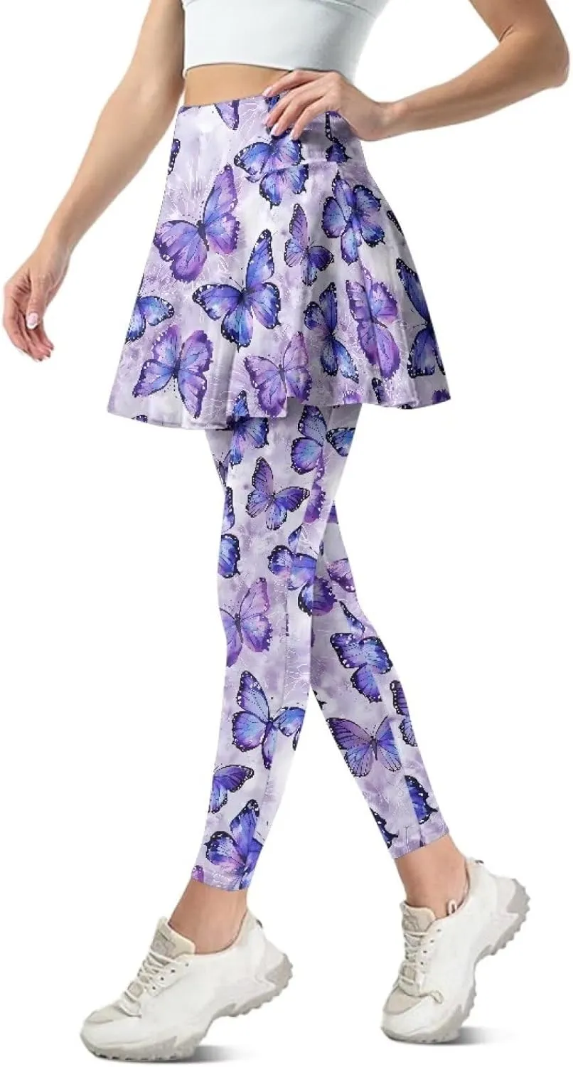 Women's Tennis Leggings with Skirts and Pockets - Soft, Comfortable Athletic Skirt with Leggings