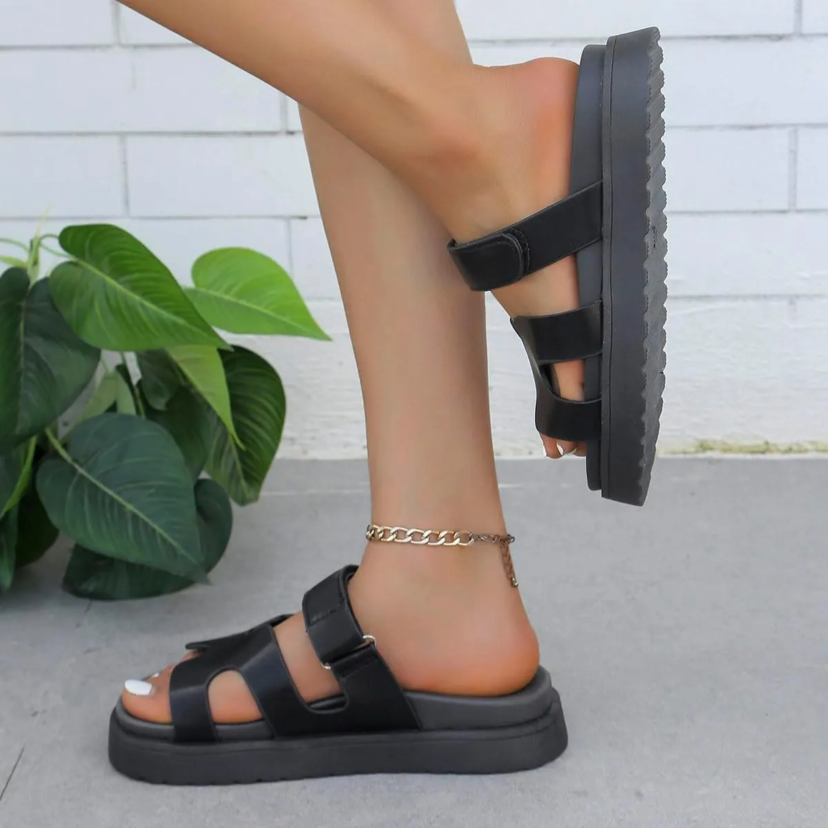 Women's Thick Platform Slide Sandals anti-slip Dressy Slides Sole Open Toe Strap Summer Flats Shoes