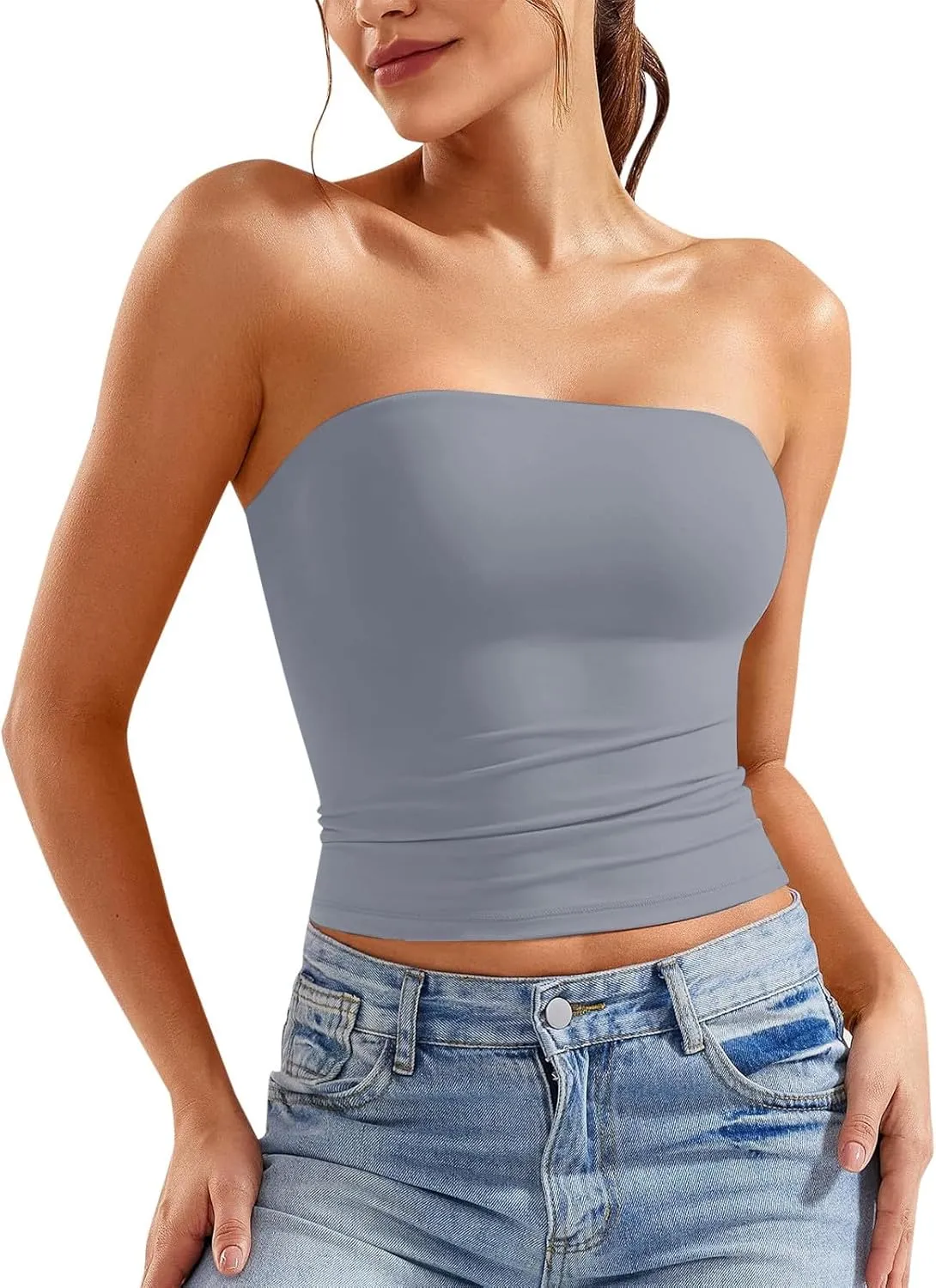 Womens Tube Top 2025 Summer Clothes Backless Bandeau Sleeveless Strapless Crop Tops