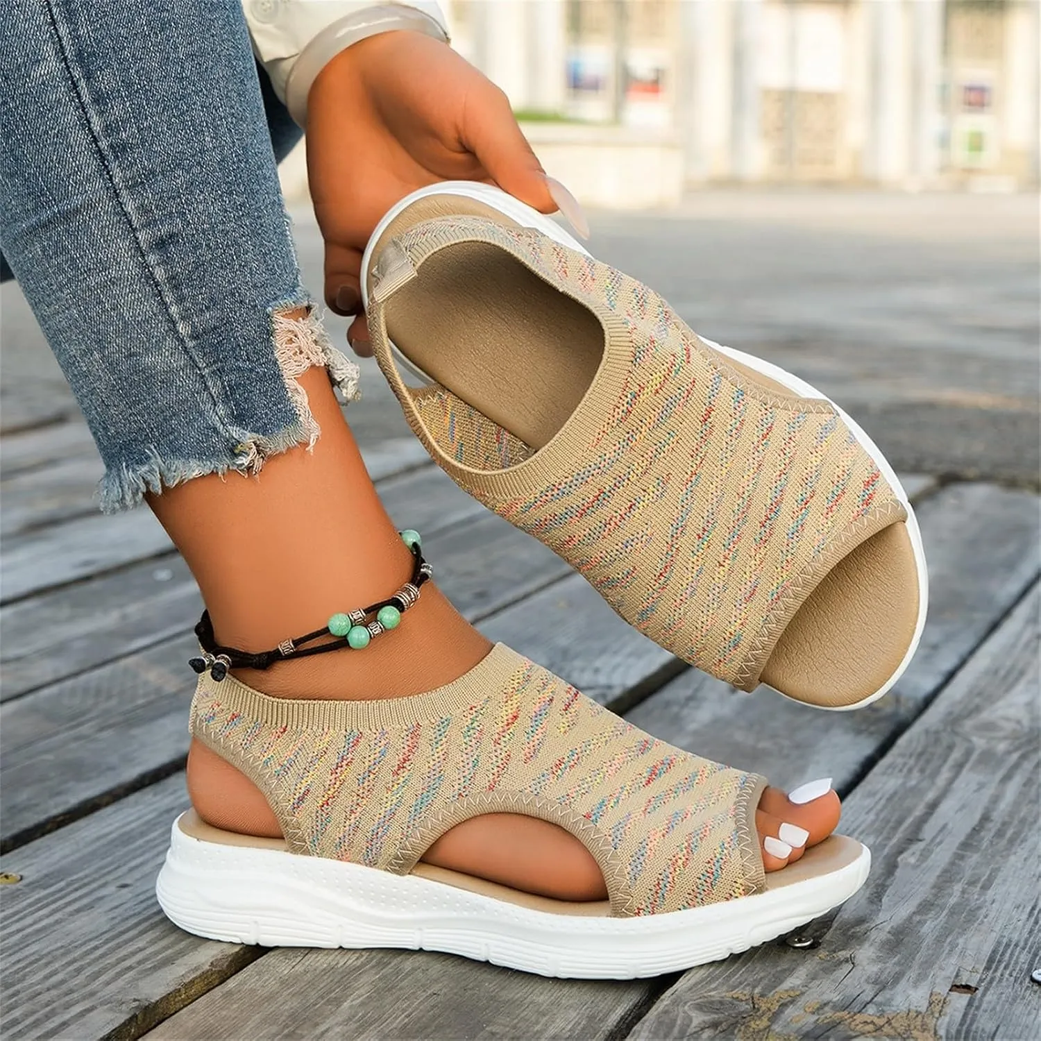 Womens Walking Sandals Comfortable Arch Support Orthopedic Platform Silde Open Toe Sport Shoes for Summer Beach