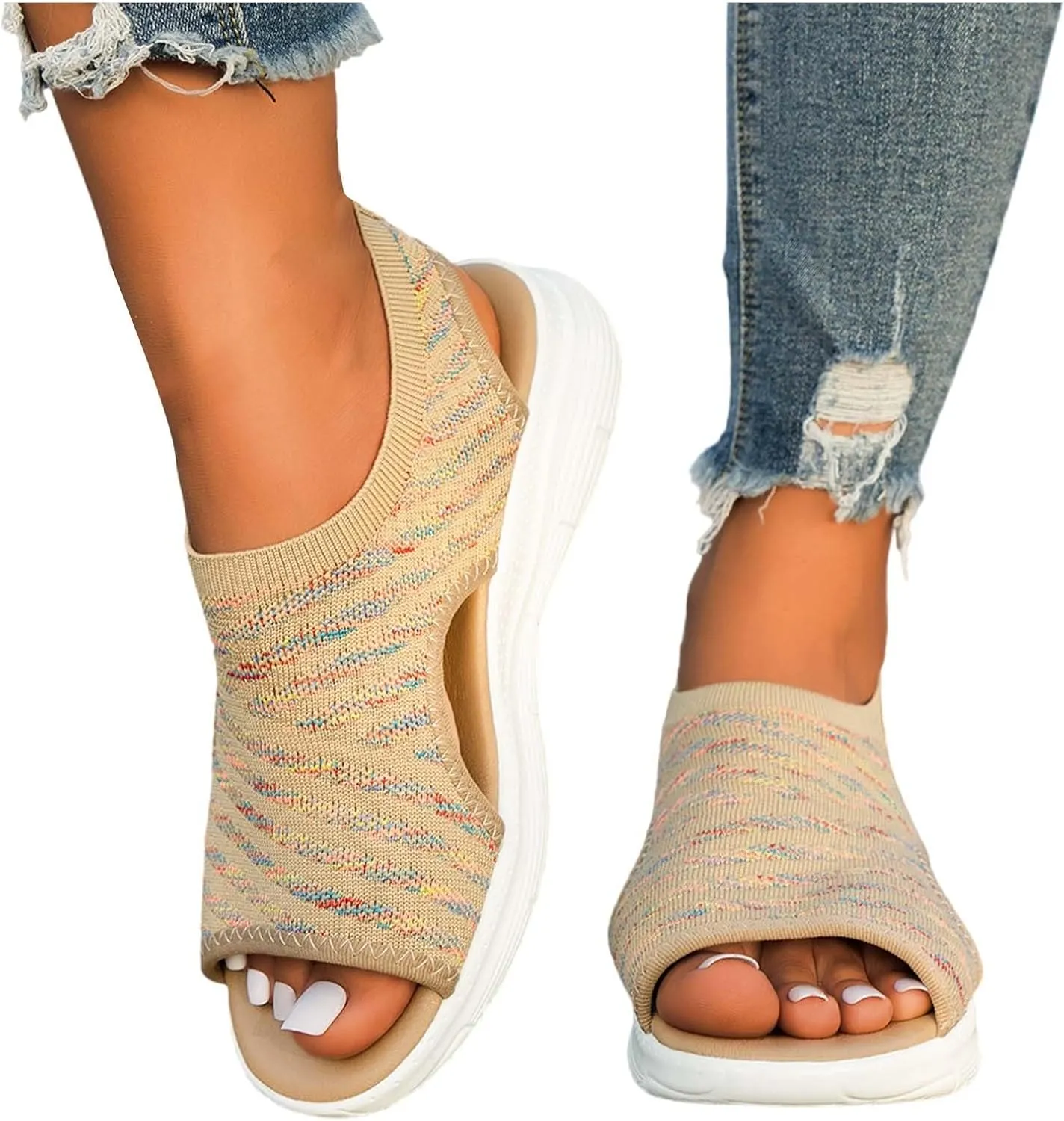 Womens Walking Sandals Comfortable Arch Support Orthopedic Platform Silde Open Toe Sport Shoes for Summer Beach