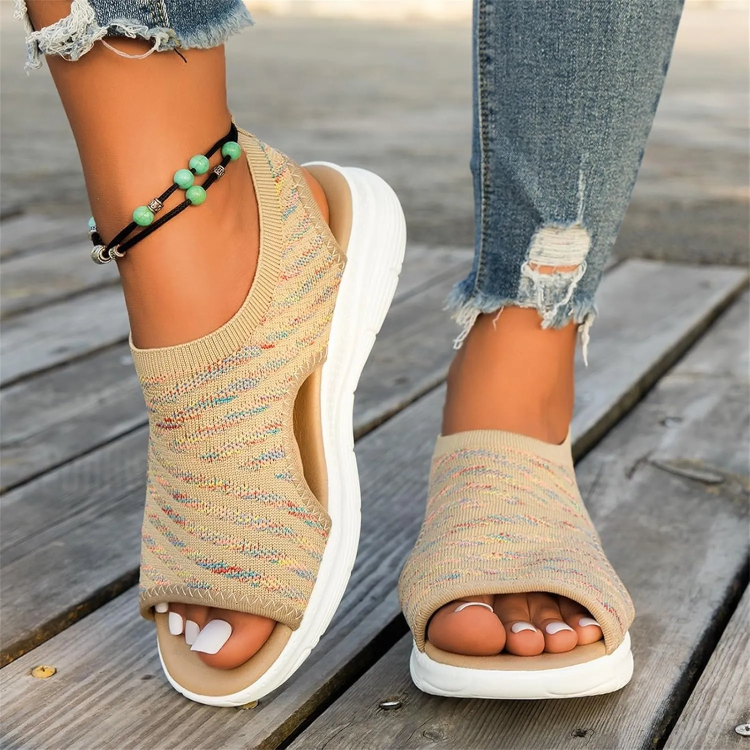Womens Walking Sandals Comfortable Arch Support Orthopedic Platform Silde Open Toe Sport Shoes for Summer Beach