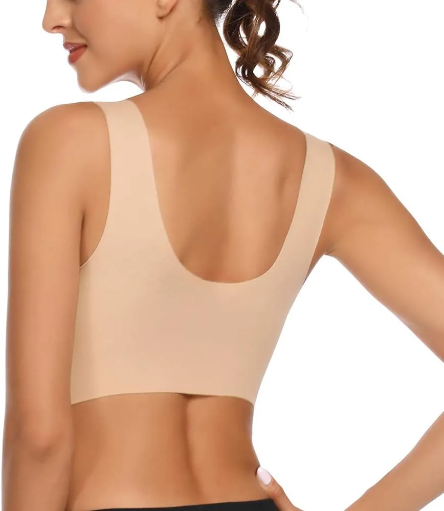 WOWENY Womens Wirefree Padded Bras Everyday Lounge Bra Sleeping Seamless Straps Bralettes Full Coverage Pullover Plus Size