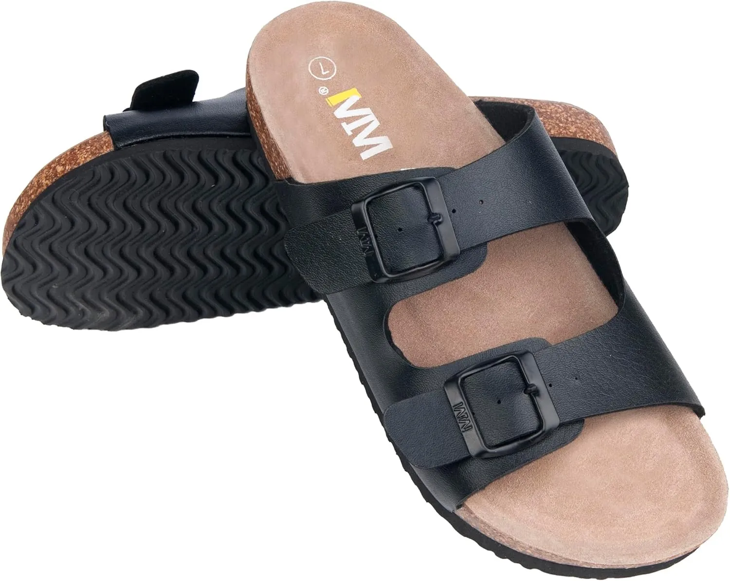 WTW Men's Cork Footbed Sandals Slip on Beach Slide Sandals Shoes with Adjustable Metal Buckle Strap for Men
