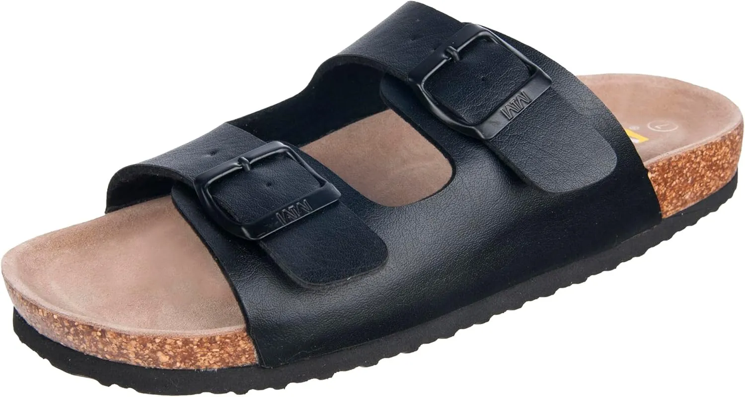 WTW Men's Cork Footbed Sandals Slip on Beach Slide Sandals Shoes with Adjustable Metal Buckle Strap for Men