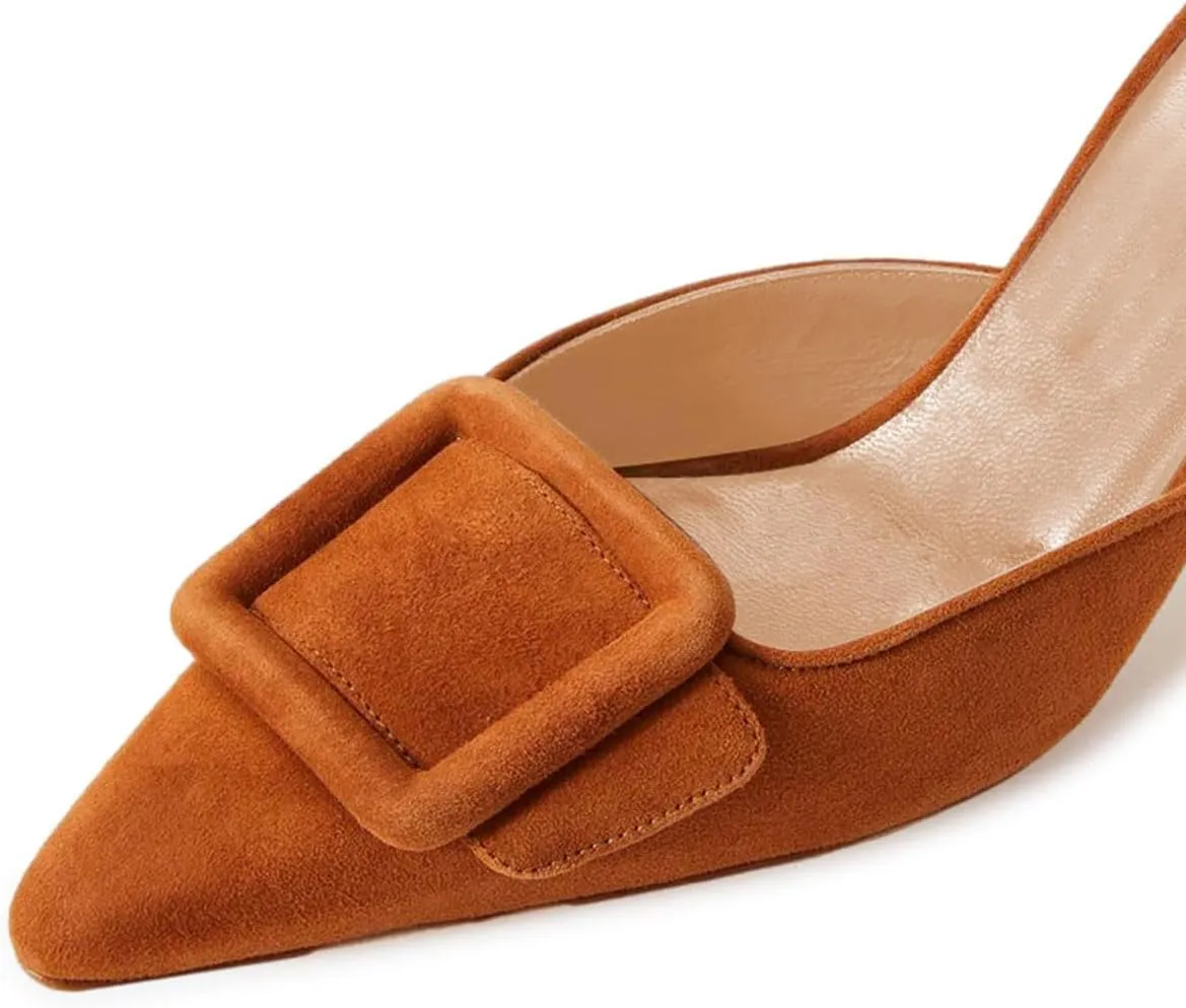 XYD Women Closed Pointed Toe Mules with Buckle High Heel Stiletto Slip On Open-back Slides Dress Casual Fashion Shoes