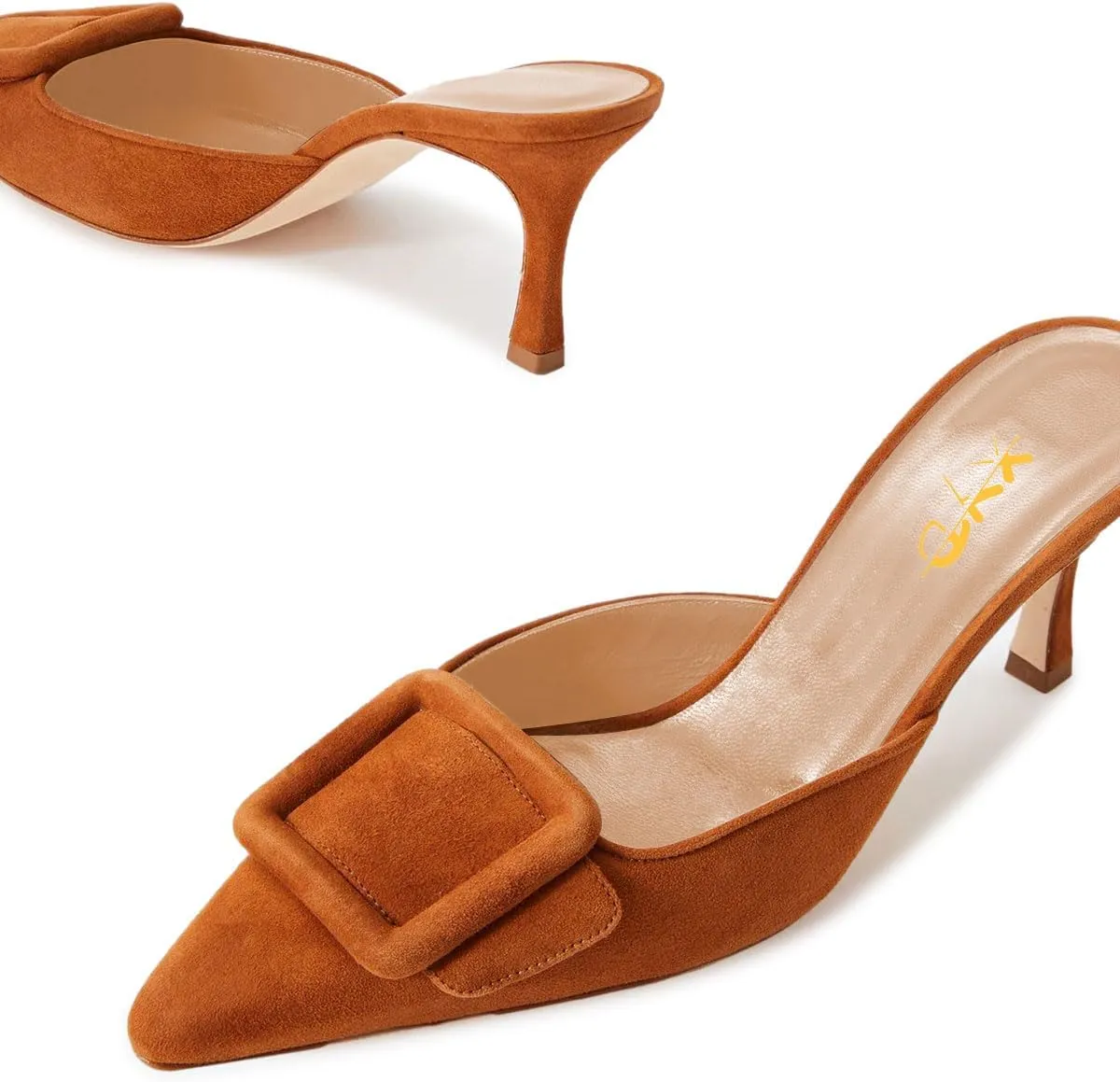 XYD Women Closed Pointed Toe Mules with Buckle High Heel Stiletto Slip On Open-back Slides Dress Casual Fashion Shoes