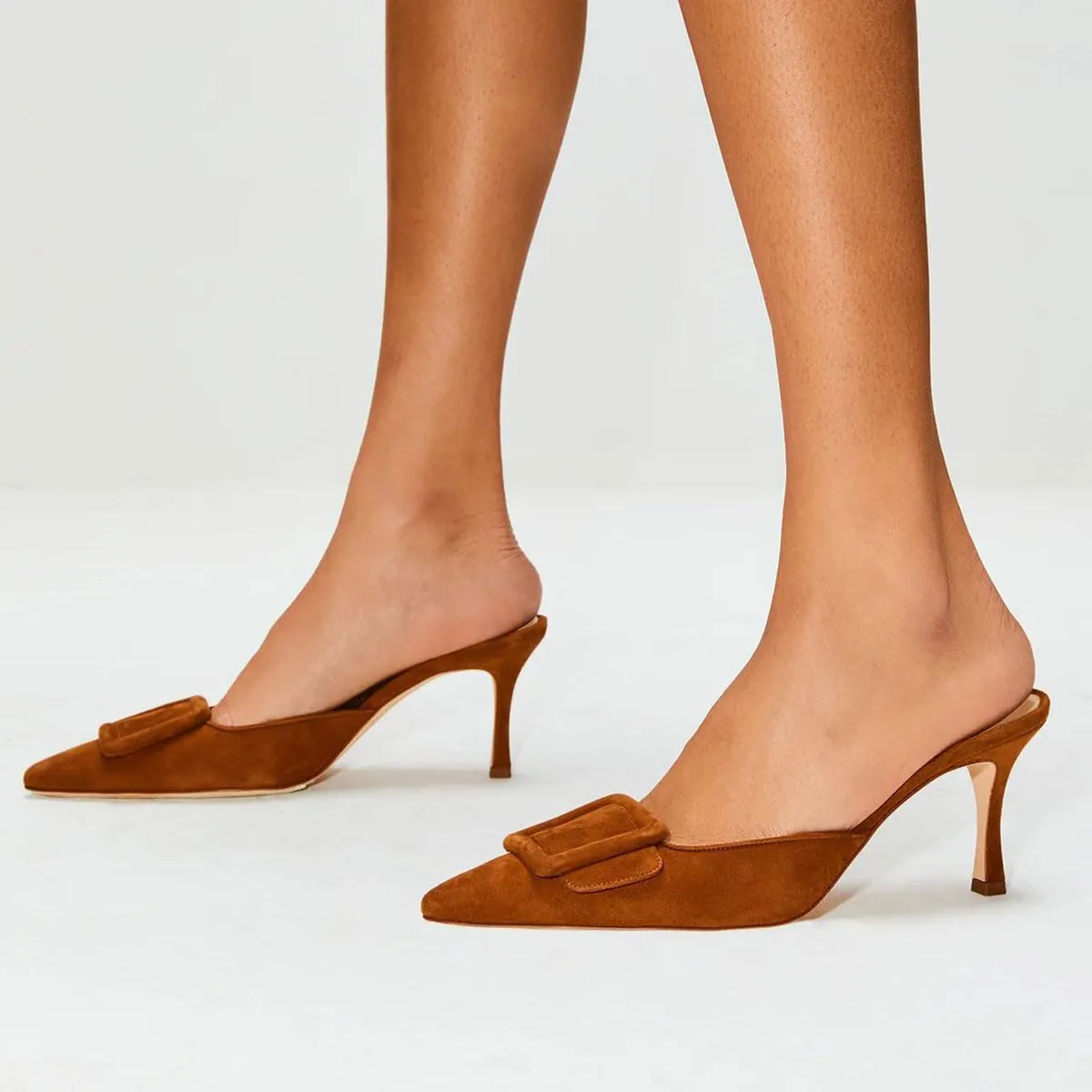 XYD Women Closed Pointed Toe Mules with Buckle High Heel Stiletto Slip On Open-back Slides Dress Casual Fashion Shoes