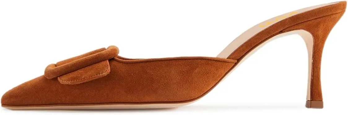 XYD Women Closed Pointed Toe Mules with Buckle High Heel Stiletto Slip On Open-back Slides Dress Casual Fashion Shoes