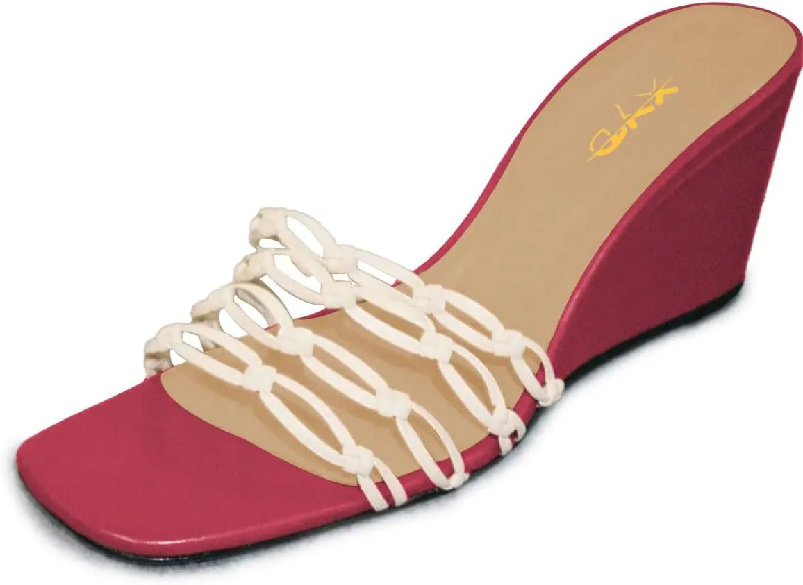 XYD Women Woven Strap Wedge Sandals Square Open Toe Slip On High Heel Mules Elegant Beach Dress Shoes