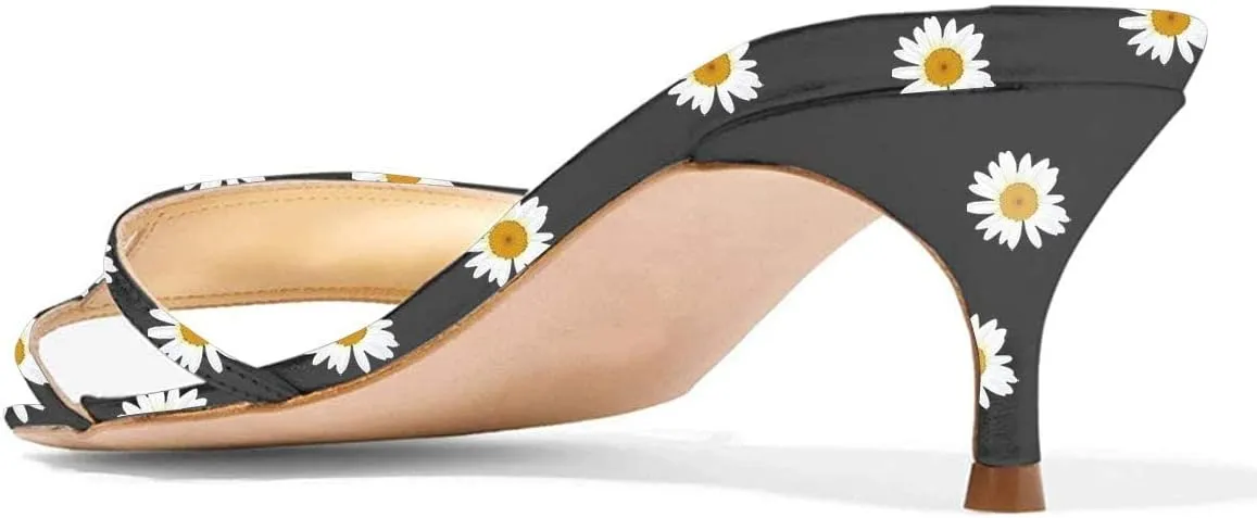 YDN Women's Square Open Toe Low Kitten Heels Slide Sandals Cutout Mules Pumps Summer Party Dress Shoes