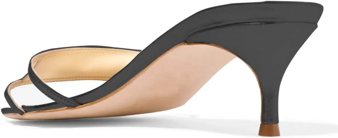 YDN Women's Square Open Toe Low Kitten Heels Slide Sandals Cutout Mules Pumps Summer Party Dress Shoes