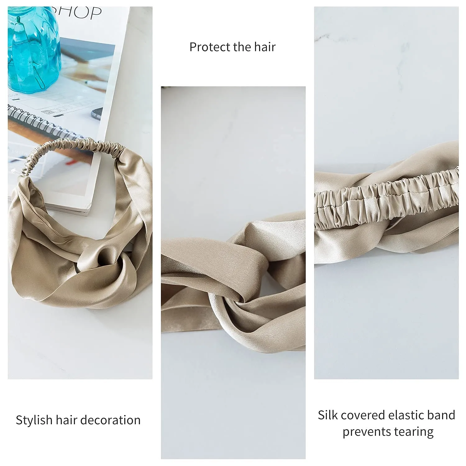 ZIMASILK 100% Mulberry Silk Headband Elastic Twisted Head Hair Wrap Accessory Turban For Women(Taupe)